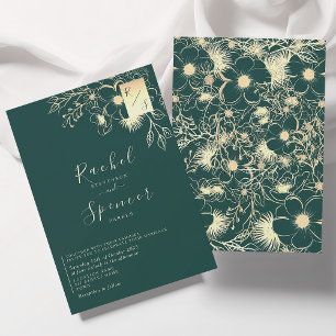 Elegante Gold Emerald Green Wedding Einladung