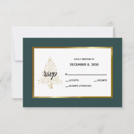 Elegante Gold Emerald Winter Holiday Wedding RSVP Karte