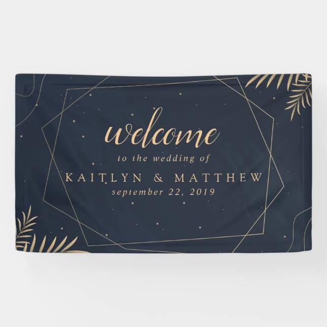 Elegante Gold Eucalyptus Geometric Wedding Party Banner (Horizontal)