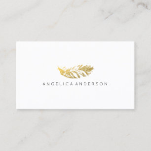 Elegante Gold Feather Business Card Visitenkarte