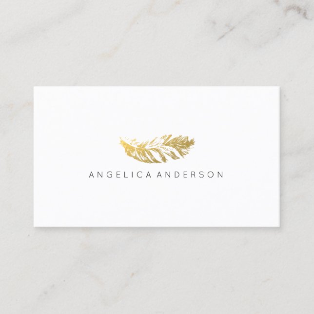 Elegante Gold Feather Business Card Visitenkarte (Vorderseite)