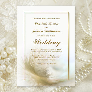Elegante Gold Feather Wedding Einladung
