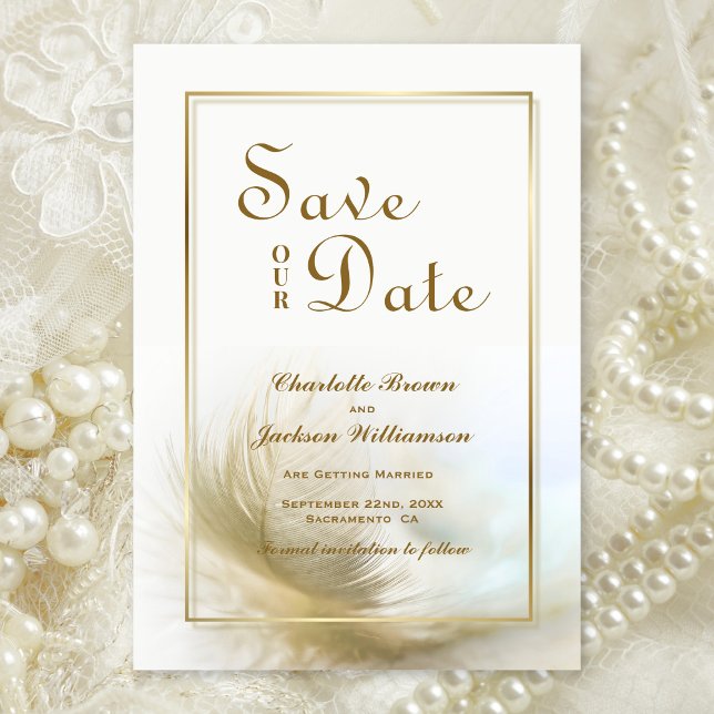 Elegante Gold Feather Wedding Save the Date (Von Creator hochgeladen)