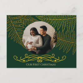 Elegante Gold Fern Rahmen Grün unsere ersten Weihn Postkarte