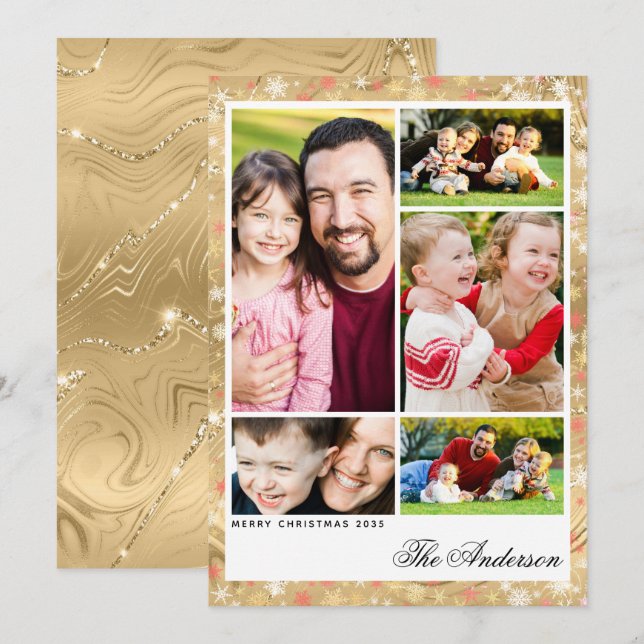 Elegante Gold Five Foto Weihnachten (Vorne/Hinten)