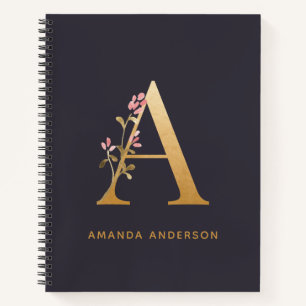 Elegante Gold Floral A Monogram Chic Personalisier Notizbuch