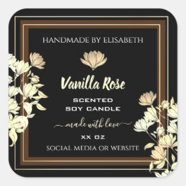 Elegante Gold Floral Black Product Packaging Label Quadratischer Aufkleber