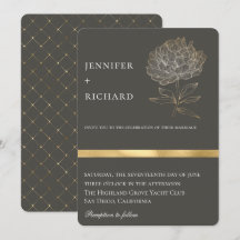 Elegante Gold Floral Botanical Gray Wedding