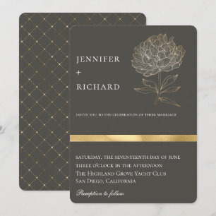 Elegante Gold Floral Botanical Gray Wedding Einladung