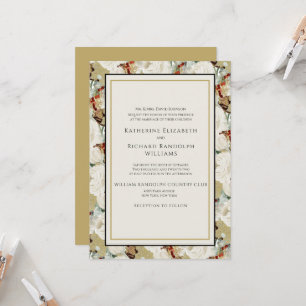 Elegante Gold Floral Ein Ort Hochzeit Einladung