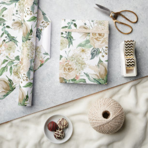 Elegante Gold Floral Etching Creme Aquarell Rose Geschenkpapier