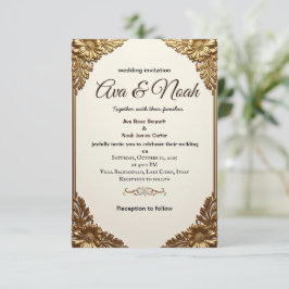 Elegante Gold Floral Frame Hochzeit Einladung