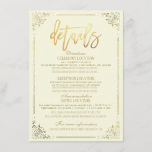 Elegante Gold Floral Frame Wedding Route Detail Einladung