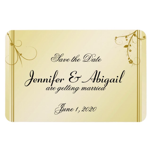 Elegante Gold Floral Gay Wedding retten das Datum Magnet (Horizontal)