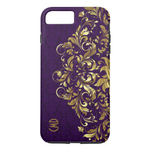 Elegante Gold Floral Lace Lila Damaskus Case-Mate iPhone Hülle