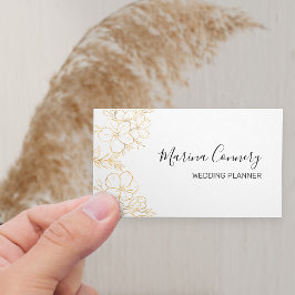 Elegante Gold Floral Line Zeichnend Hochzeitsplane Visitenkarte