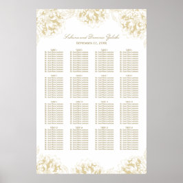 Elegante Gold Floral Peony Wedding Seating Poster