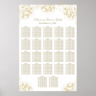 Elegante Gold Floral Peony Wedding Seating Poster