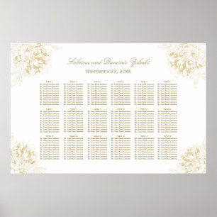 Elegante Gold Floral Peony Wedding Seating Poster