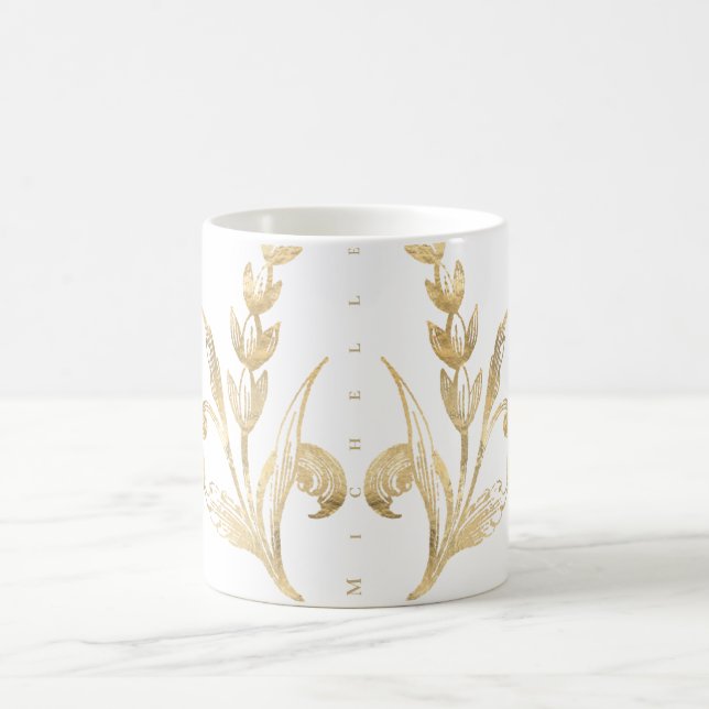 Elegante Gold Floral Personalisiert Coffee Tasse (Mittel)
