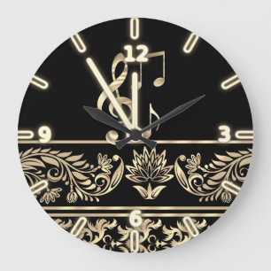 Elegante Gold Floral, Violinschlüssel, Hinweis Große Wanduhr