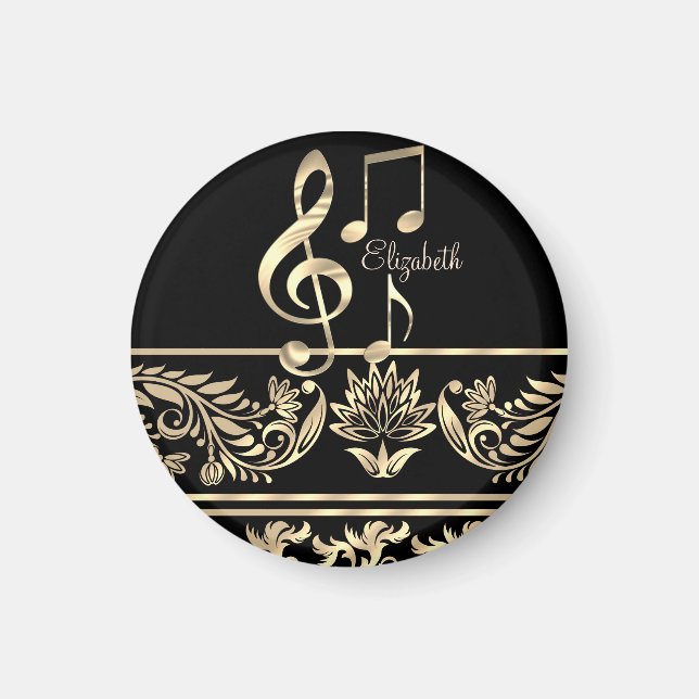 Elegante Gold Floral, Violinschlüssel, Hinweis Magnet (Vorne)