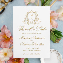 Elegante Gold Floral Wappen Monogram Wedding Save The Date