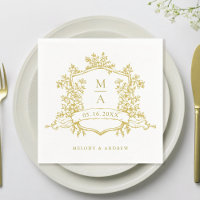 Elegante Gold Floral Wappen Monogramme Hochzeit