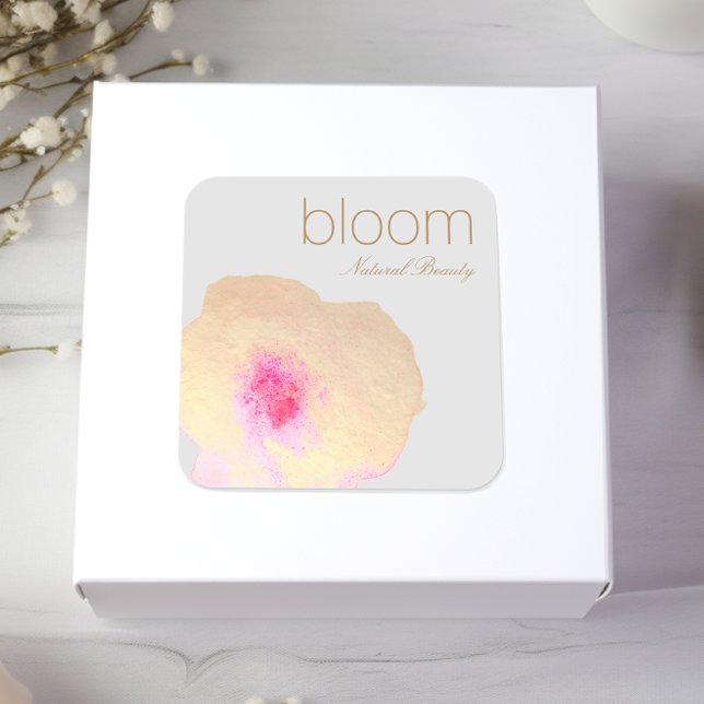 Elegante Gold Floral Watercolor Blume Quadratischer Aufkleber (Von Creator hochgeladen)