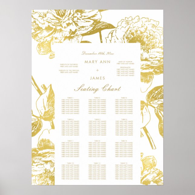 Elegante Gold Floral Wedding Chart Poster (Vorne)