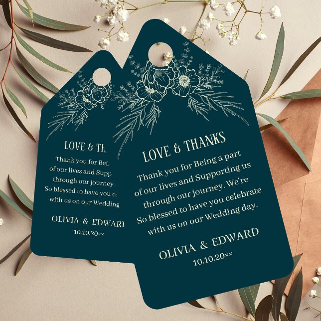 Elegante Gold Floral Wedding Dinner Tag Geschenkanhänger (Von Creator hochgeladen)
