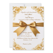 Elegante Gold Floral Wedding Einladung mit Ribbon