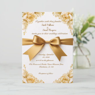 Elegante Gold Floral Wedding Einladung mit Ribbon