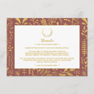 Elegante Gold Floral Wreath Wedding Detail Begleitkarte