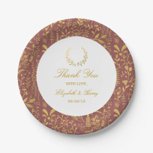 Elegante Gold Floral Wreath Wedding Pappteller