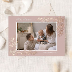 Elegante Gold Foil 2 Foto Weihnachtskarte Folieneinladung