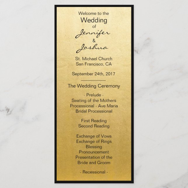 Elegante Gold Foil Black Design Hochzeitsprogramme Programm (Vorderseite)