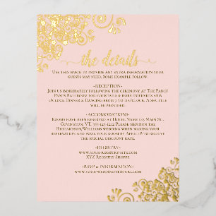 Elegante Gold Foil Blush Pink Wedding Details Card Folie Einladungspostkarte