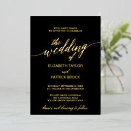 Elegante Gold Foil Calligrafy | Schwarze Hochzeit Folieneinladung