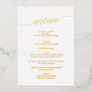 Elegante Gold Foil Calligraphy Wedding Dinner Menü Folieneinladung