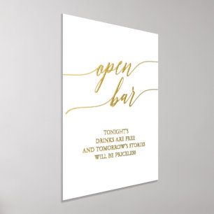 Elegante Gold Foil Calligraphy Wedding Open Bar Foliendrucke