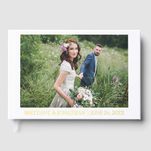 Elegante Gold Foil Couple Foto Hochzeit Gästebuch