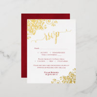Elegante Gold Foil Crimson Red Wedding RSVP Card