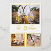 Elegante GOLD FOIL Foto Collage White Wedding