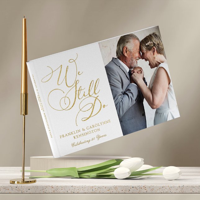 Elegante Gold Foil Hochzeit Jubiläum Neue Generati Gästebuch (Real Gold Foil Modern Guestbook)