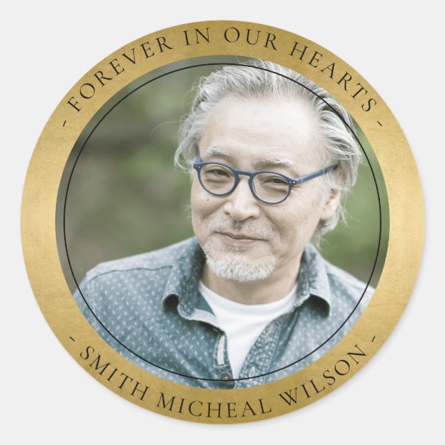 ELEGANTE GOLD FOIL IMITATE BEILEID MEMORIAL FOTO RUNDER AUFKLEBER (Vorderseite)
