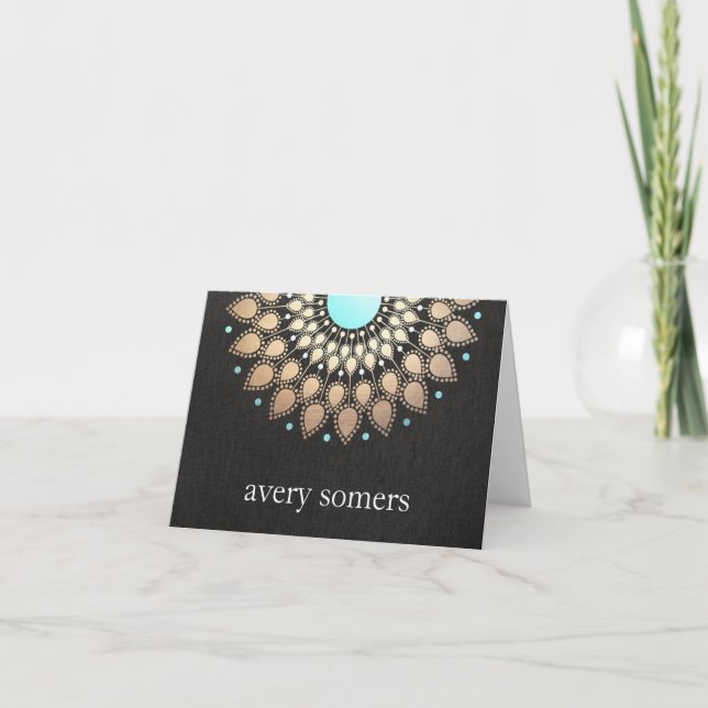 Elegante Gold Foil Leaf Mandala Black Linen LOOK (Vorderseite)
