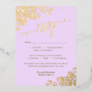 Elegante Gold Foil Lilac Lila Wedding RSVP Card Folie Einladungspostkarte