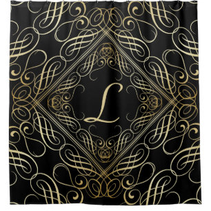 Elegante Gold Foil Look Skulptur Skript auf schwar Duschvorhang