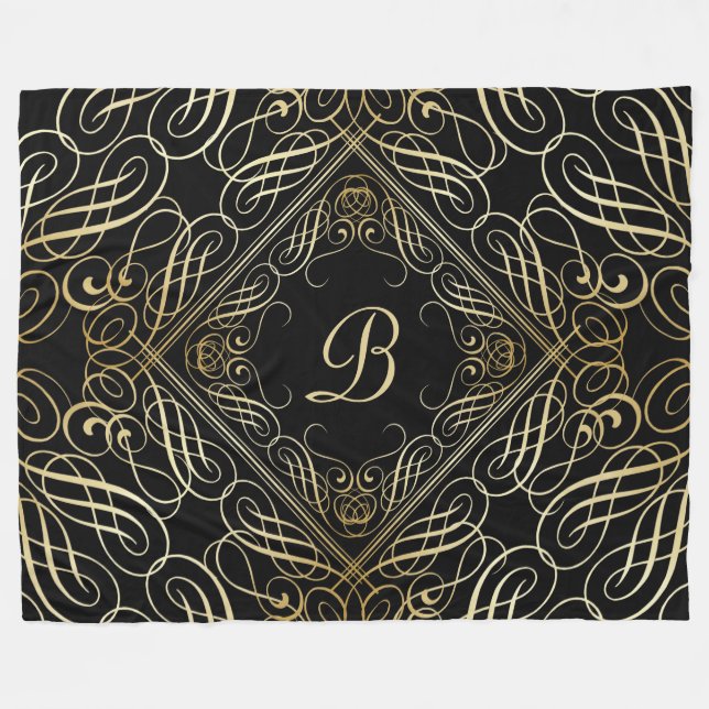Elegante Gold Foil Look Skulptur Skript auf schwar Fleecedecke (Vorderseite (Horizontal))